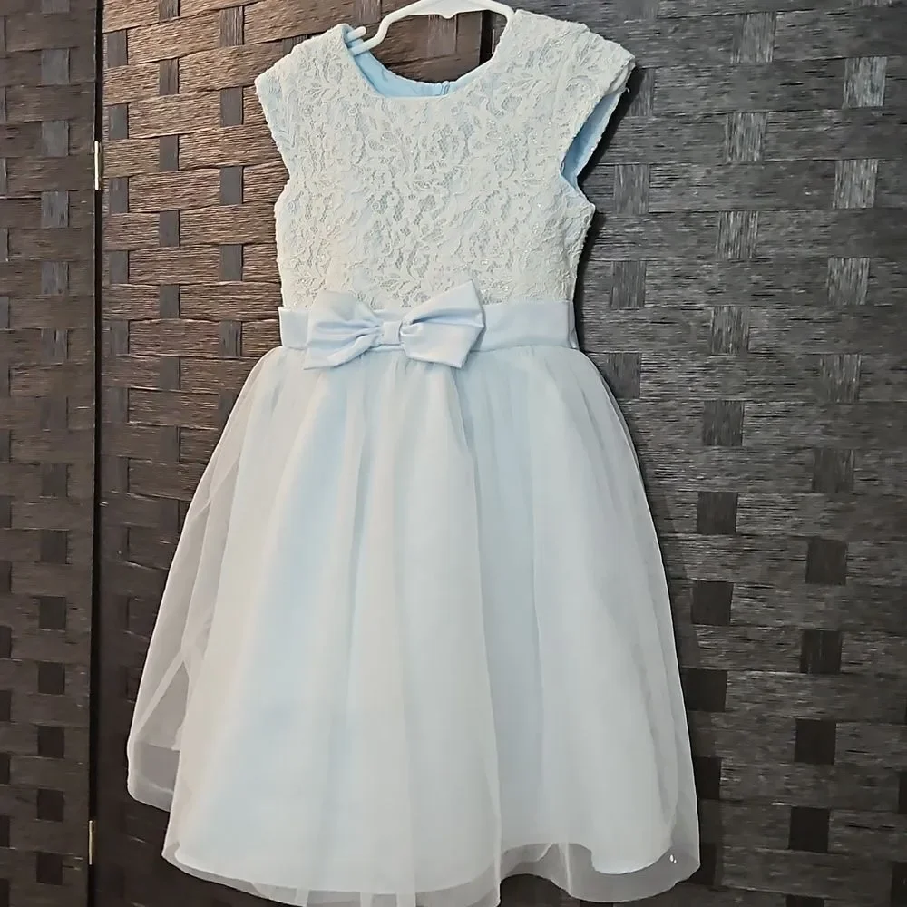 Rare Editions Ice Blue  Lace Mesh Girls Dress Size 6